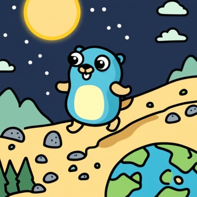 Go blue gopher walking over the earth.