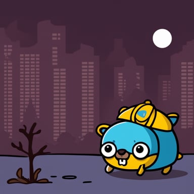 Go Blue Gopher working in the dark.
