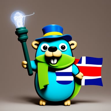 Go Blue Gopher with a Dutch flag and an electricity vibe for a green power company based in Rotterdam, Netherlands.