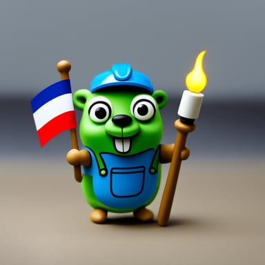 Go Blue Gopher with a Dutch flag and an electricity vibe for a green power company based in Rotterdam, Netherlands.