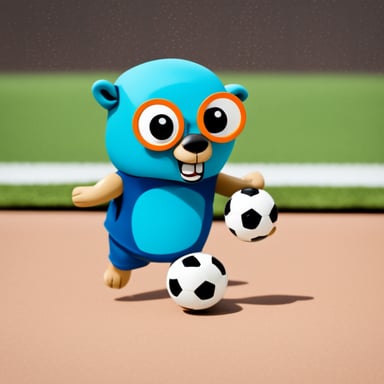 Go Blue Gopher with orange shirt and soccer ball