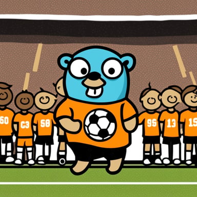 Go Blue Gopher with orange shirt and soccer ball