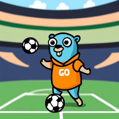 Go Blue Gopher with orange shirt and soccer ball