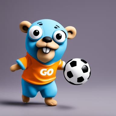 Go Blue Gopher with orange shirt and soccer ball