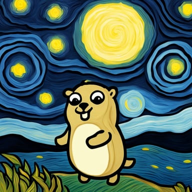 Go Blue Gopher in starry nights of Van Gogh