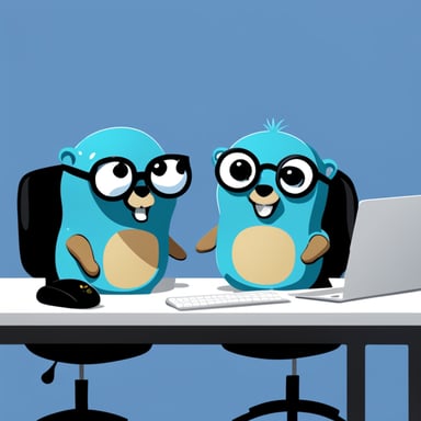 A photorealistic image of two go blue gophers doing programming.