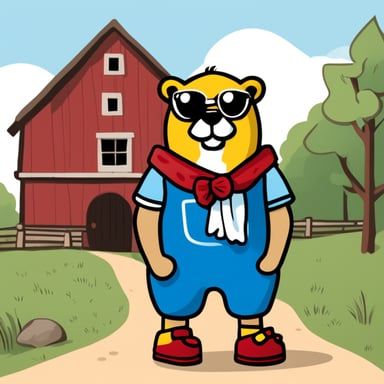Go Blue Gopher, like the Golang logo, wears yellow clogs and sports a Dutch flag in red, white, and blue, proudly standing next to a windmill, symbolizing sustainable power generation.