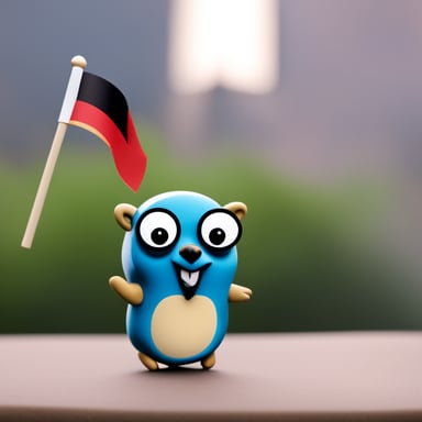 Go Blue Gopher in German flag colors, waving a flag.