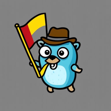 Go Blue Gopher in German flag colors, waving a flag.