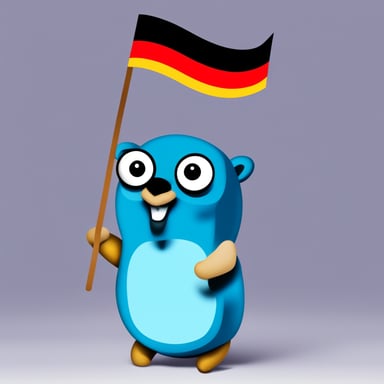 Go Blue Gopher in German flag colors, waving a flag.