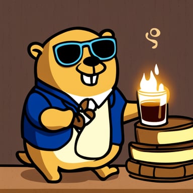 Go Blue Gopher enjoying a cigar and sipping whiskey.