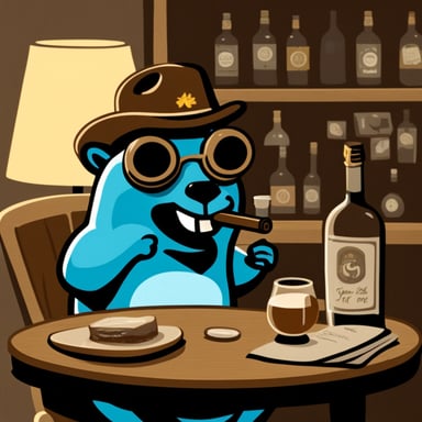 Go Blue Gopher enjoying a cigar and sipping whiskey.