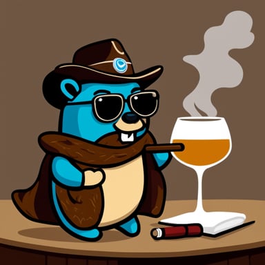 Go Blue Gopher enjoying a cigar and sipping whiskey.