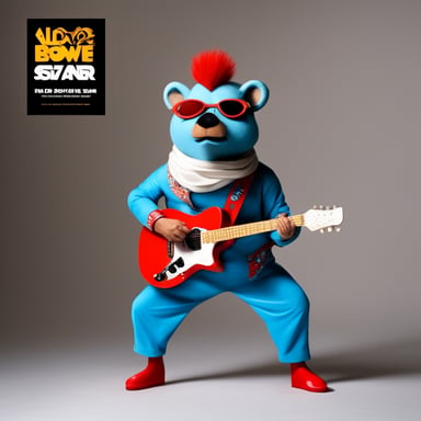 Go Blue Gopher in the David Bowie style album of Aladdin Sane playing guitar