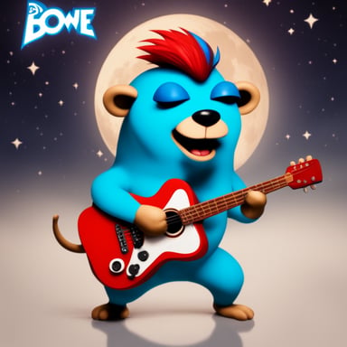 Go Blue Gopher in the David Bowie style album of Aladdin Sane playing guitar