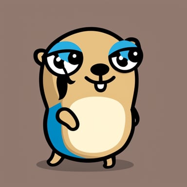 A gopher named Go Blue Gopher with a black beard and bushy eyebrows.