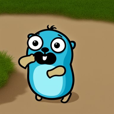 A gopher named Go Blue Gopher with a black beard and bushy eyebrows.