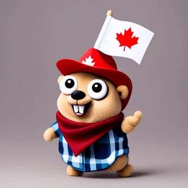 Go Blue Gopher represents Canada, wearing a plaid shirt and holding a maple leaf flag.