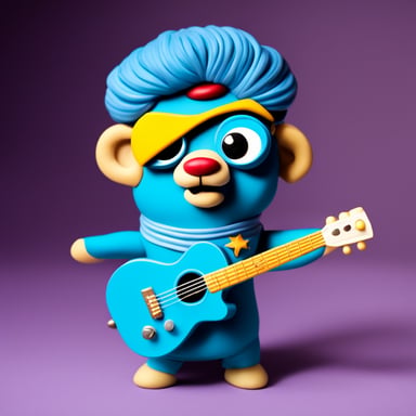 Go Blue Gopher as David Bowie on stage with stage lights, no sunglasses, with face paint of album Aladdin Sane, playdough style.