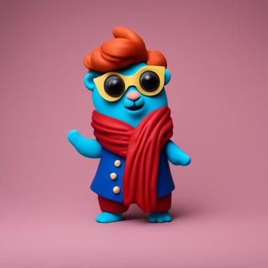 Go Blue Gopher as David Bowie on stage with stage lights, no sunglasses, with face paint of album Aladdin Sane, playdough style.