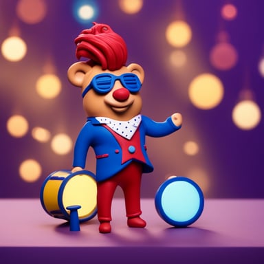 Go Blue Gopher as David Bowie on stage with stage lights, no sunglasses, with face paint of album Aladdin Sane, playdough style.