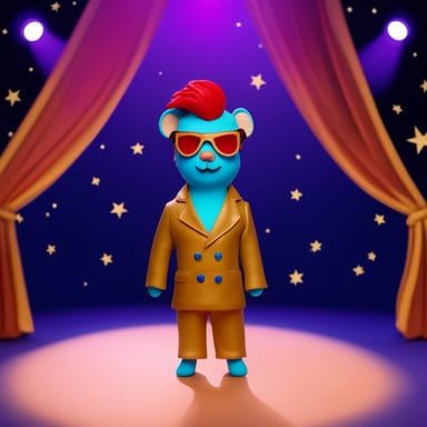 Go Blue Gopher as David Bowie on stage with stage lights, no sunglasses, with face paint of album Aladdin Sane, playdough style.