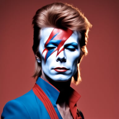 Go Blue Gopher as David Bowie on the Aladdin Sane album cover, with facepaint and a guitar, ready to rock the stage.