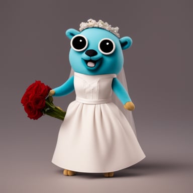 Go Blue Gopher wearing a female wedding outfit