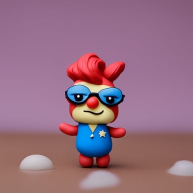 Go Blue Gopher as David Bowie, with facepaint from the Aladdin Sane album, on stage with stage lights, playdough style.
