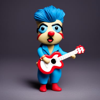 Go Blue Gopher as David Bowie, with facepaint from the Aladdin Sane album, on stage with stage lights, playdough style.