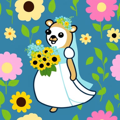 Go blue gopher bride with colorful flowers in the left hand
