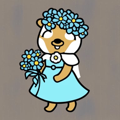 Go blue gopher bride with colorful flowers in the left hand
