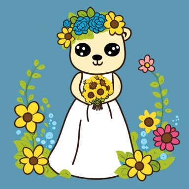 Go blue gopher bride with colorful flowers in the left hand