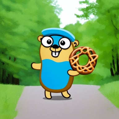 Go Blue Gopher holding a pretzel.