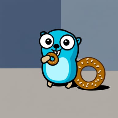 Go Blue Gopher holding a pretzel.
