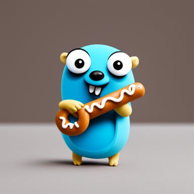 Go Blue Gopher holding a pretzel.