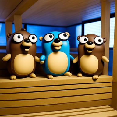 Go blue gopher in the sauna with go blue gopher friends.