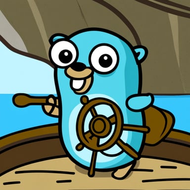 Go Blue Gopher holding a boat steering wheel.