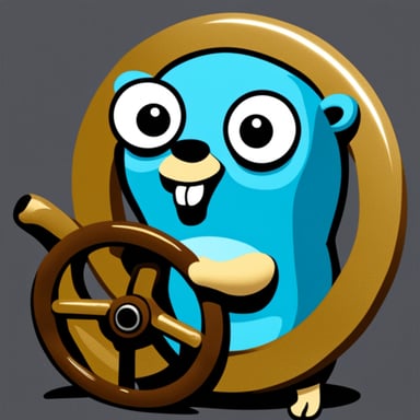 Go Blue Gopher holding a boat steering wheel.