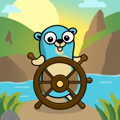 Go Blue Gopher holding a boat steering wheel.