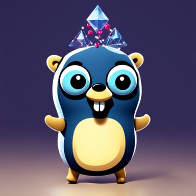 Go Blue Gopher with ruby diamonds in imaginary network.