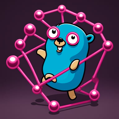 Go Blue Gopher with ruby diamonds in an imaginary network.