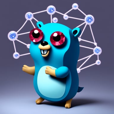 Go Blue Gopher with ruby diamonds in an imaginary network.