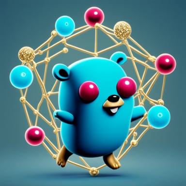 Go Blue Gopher with ruby diamonds in an imaginary network.