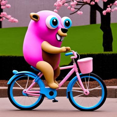 Go Blue Gopher on a pink bike.