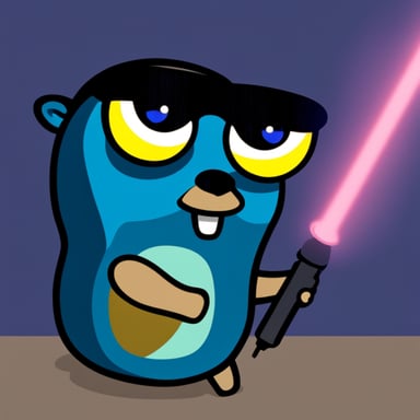 Go Blue Gopher with laser coming out of its eyes.
