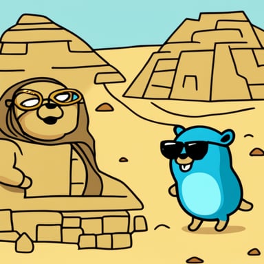 Go Blue Gopher in Egypt with the pyramids.