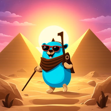Go Blue Gopher in Egypt with the pyramids.