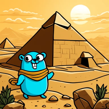 Go Blue Gopher in Egypt with the pyramids.