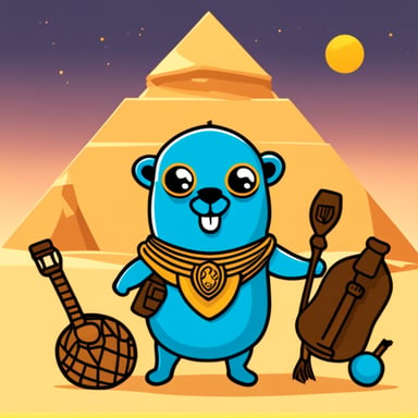 Go Blue Gopher in Egypt with the pyramids.